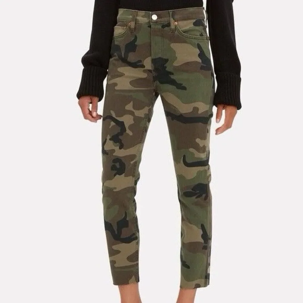 Re/Done Camo High Rise Ankle Crop Jeans Size 24 Raw Hem 100% Cotton